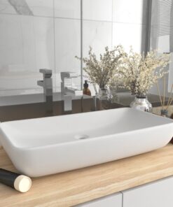 vidaXL Wastafel rechthoekig 71x38 cm keramiek matwit