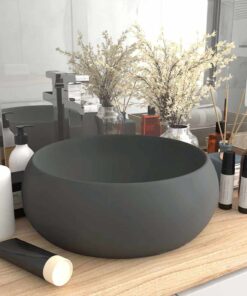 vidaXL Wastafel rond 40x15 cm keramiek mat donkergrijs