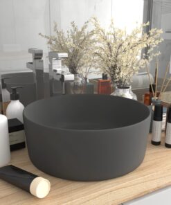 vidaXL Wastafel rond 40x15 cm keramiek mat donkergrijs