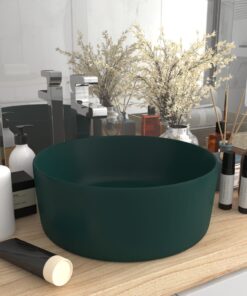 vidaXL Wastafel rond 40x15 cm keramiek mat donkergroen