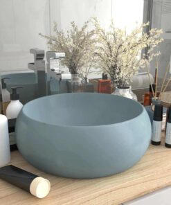 vidaXL Wastafel rond 40x15 cm keramiek mat lichtblauw