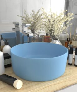 vidaXL Wastafel rond 40x15 cm keramiek mat lichtblauw