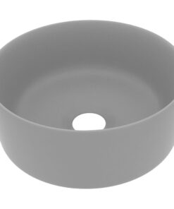 vidaXL Wastafel rond 40x15 cm keramiek mat lichtgrijs