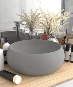 vidaXL Wastafel rond 40x15 cm keramiek mat lichtgrijs