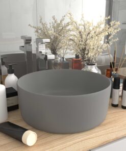 vidaXL Wastafel rond 40x15 cm keramiek mat lichtgrijs