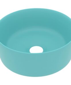 vidaXL Wastafel rond 40x15 cm keramiek mat lichtgroen