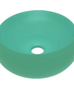 vidaXL Wastafel rond 40x15 cm keramiek mat lichtgroen