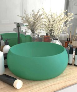 vidaXL Wastafel rond 40x15 cm keramiek mat lichtgroen