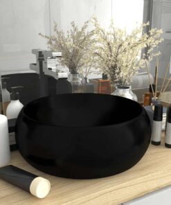 vidaXL Wastafel rond 40x15 cm keramiek matzwart