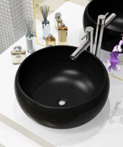 vidaXL Wastafel rond 40x15 cm keramiek zwart