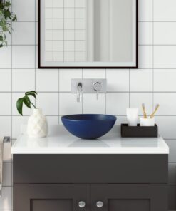 vidaXL Wastafel rond keramiek donkerblauw