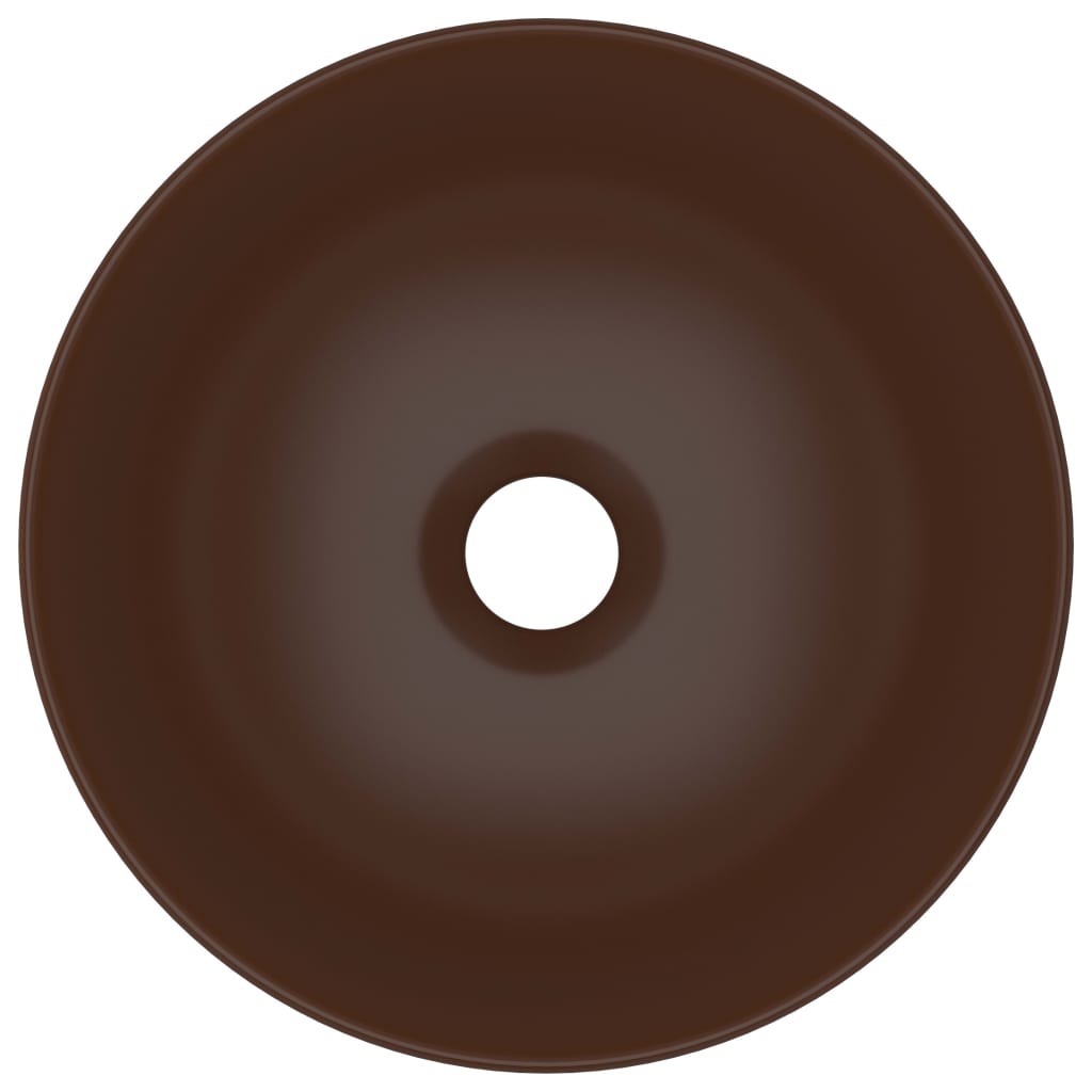 vidaXL Wastafel rond keramiek donkerbruin - Image 4
