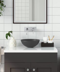 vidaXL Wastafel rond keramiek donkergrijs