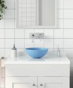 vidaXL Wastafel rond keramiek lichtblauw