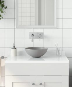 vidaXL Wastafel rond keramiek lichtgrijs