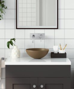 vidaXL Wastafel rond keramiek matcrème