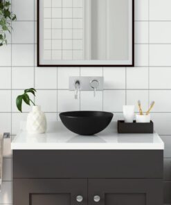 vidaXL Wastafel rond keramiek matzwart