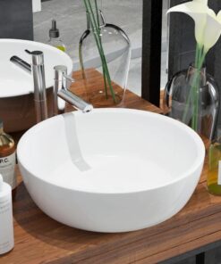 vidaXL Wastafel rond wit 42x12 cm keramiek