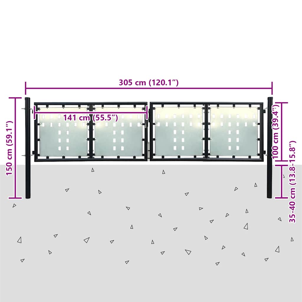 vidaXL Zwarte enkele deur schuttingpoort 300x100 cm - Image 5