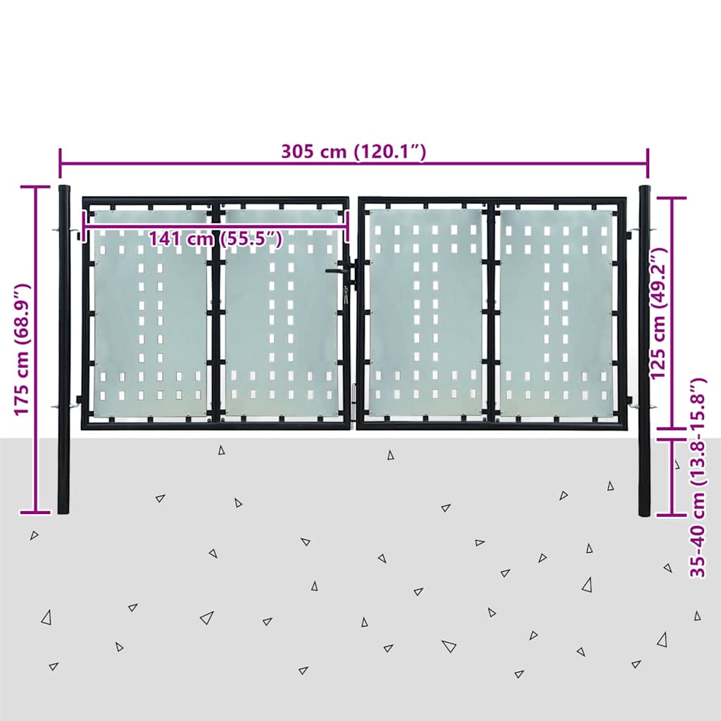 vidaXL Zwarte enkele deur schuttingpoort 300x150 cm - Image 5