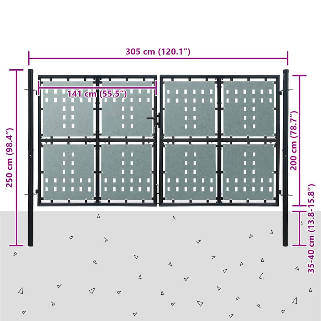 vidaXL Zwarte enkele deur schuttingpoort 300x200 cm - Image 5