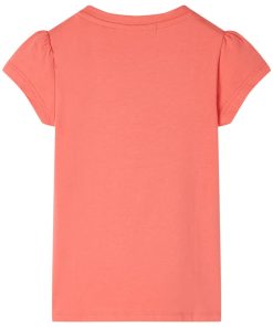Kindershirt met kapmouwen 140 koraalkleurig