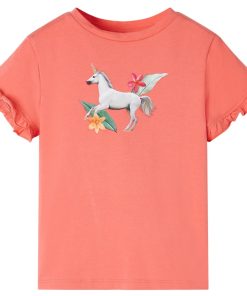 Kindershirt met korte mouwen 140 koraalkleurig