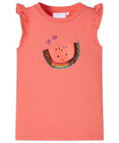 Kindershirt met ruches aan de mouwen 116 koraalkleurig