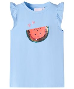 Kindershirt met ruches aan de mouwen 116 lichtblauw