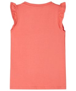 Kindershirt met ruches aan de mouwen 140 koraalkleurig