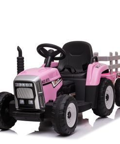 Trekker met aanhangwagen 12V Roze