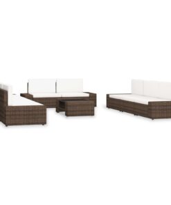 vidaXL 10-delige Loungeset poly rattan bruin