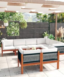 vidaXL 10-delige tuinloungeset met kussens crèmekleurig acaciahout en touw