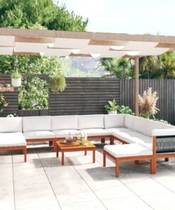 vidaXL 11-delige tuinloungeset met kussens crèmekleurig acaciahout en touw