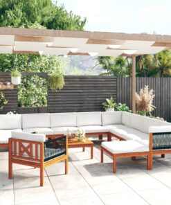 vidaXL 12-delige tuinloungeset met kussens crèmekleurig acaciahout en touw