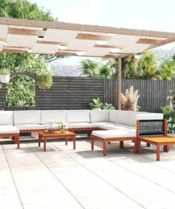 vidaXL 12-delige tuinloungeset met kussens crèmekleurig acaciahout en touw