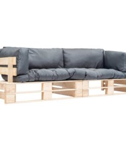 vidaXL 2-delige Tuinbankenset pallet met grijze kussens grenenhout