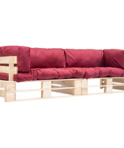 vidaXL 2-delige Tuinbankenset pallet met rode kussens grenenhout