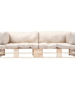 vidaXL 2-delige Tuinbankenset pallet met zandkleur kussens grenenhout