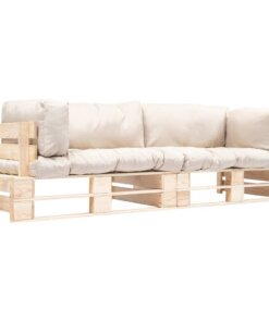 vidaXL 2-delige Tuinbankenset pallet met zandkleur kussens grenenhout