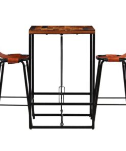 vidaXL 3-delige Barset massief gerecycled hout en echt geitenleer