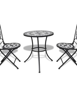 vidaXL 3-delige Bistroset keramische tegel zwart en wit