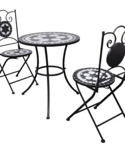 vidaXL 3-delige Bistroset keramische tegel zwart en wit