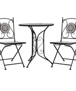 vidaXL 3-delige Bistroset mozaïek keramische tegel grijs