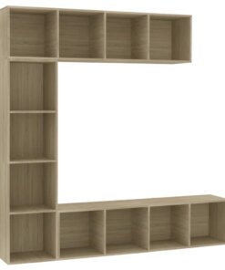 vidaXL 3-delige Boekenkast-/tv-meubelset 180x30x180 cm eikenkleurig