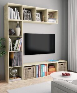 vidaXL 3-delige Boekenkast-/tv-meubelset 180x30x180 cm eikenkleurig