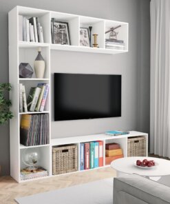 vidaXL 3-delige Boekenkast-/tv-meubelset 180x30x180 cm wit