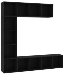vidaXL 3-delige Boekenkast-/tv-meubelset 180x30x180 cm zwart