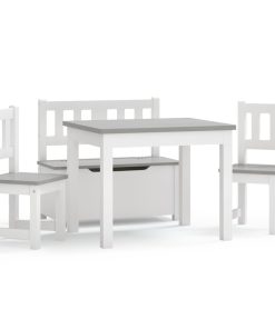 vidaXL 3-delige Kindertafel- en stoelenset MDF wit en grijs