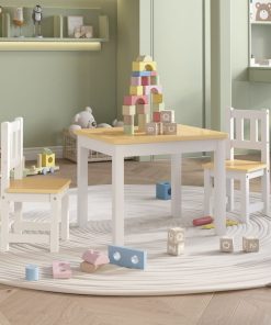 vidaXL 3-delige Kindertafel- en stoelenset MDF wit en grijs